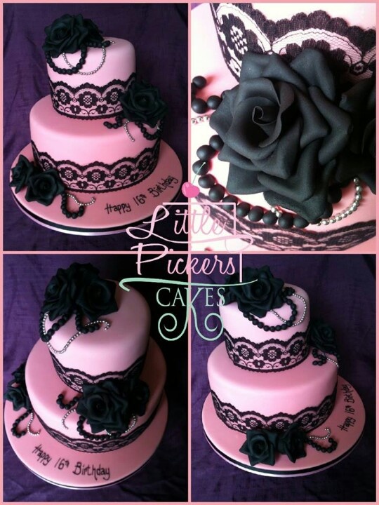 Pink and Black Lace Wedding Cake
