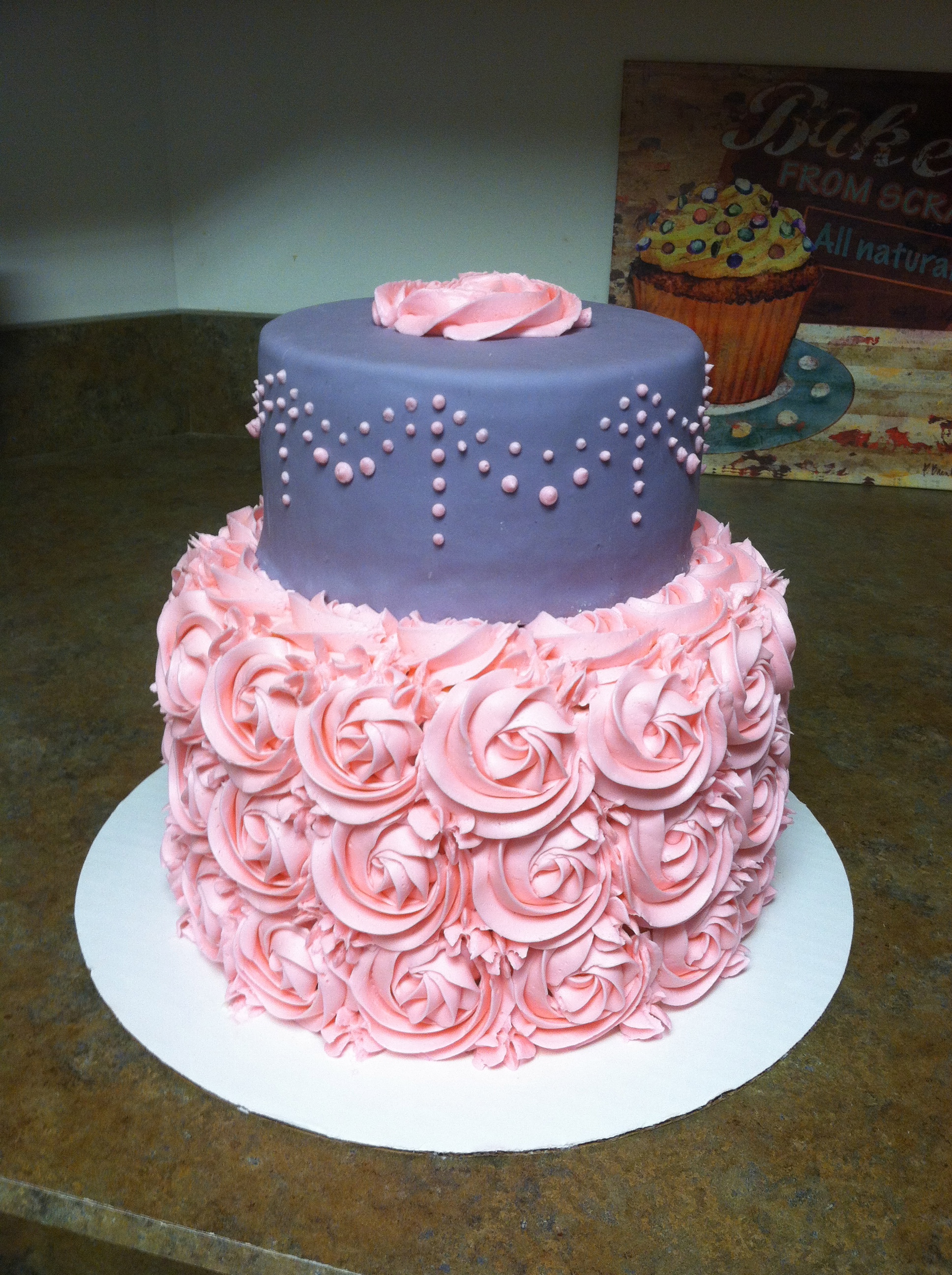 Pink and Gray Baby Shower Cake Buttercream