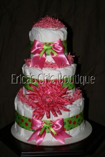 Pink and Green Baby Girl Diaper Cake