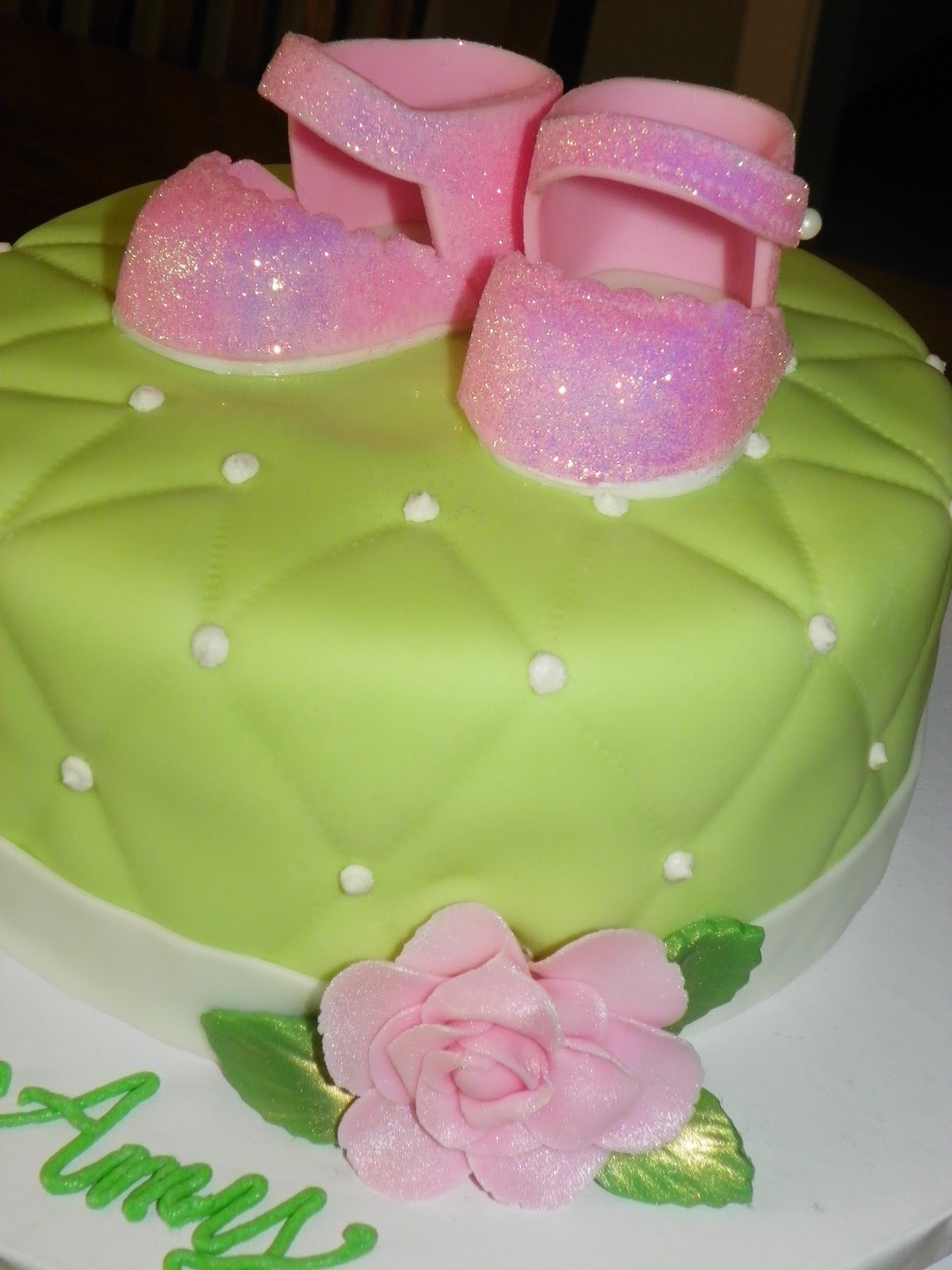 Pink and Green Baby Shower Cake Girl