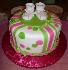 Pink and Green Baby Shower Cake