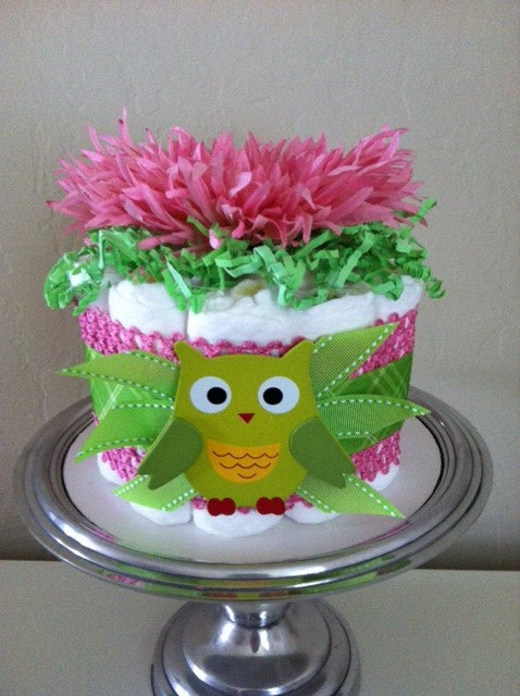 Pink and Green Baby Shower Diaper Cake