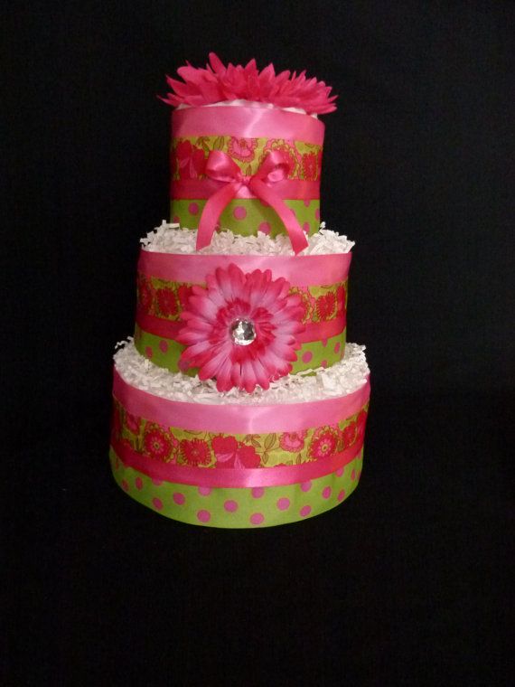 Pink and Green Baby Shower Diaper Cake