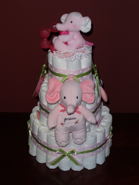 Pink and Green Elephant Baby Shower Cake