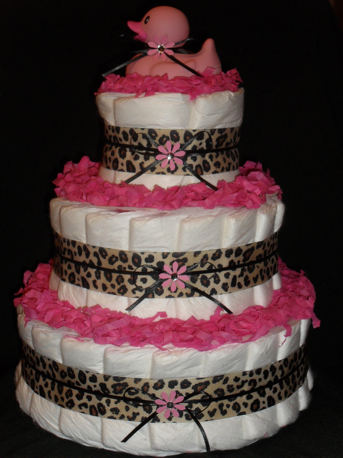 Pink and Leopard Diaper Cake