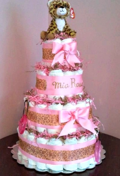 Pink and Leopard Diaper Cake