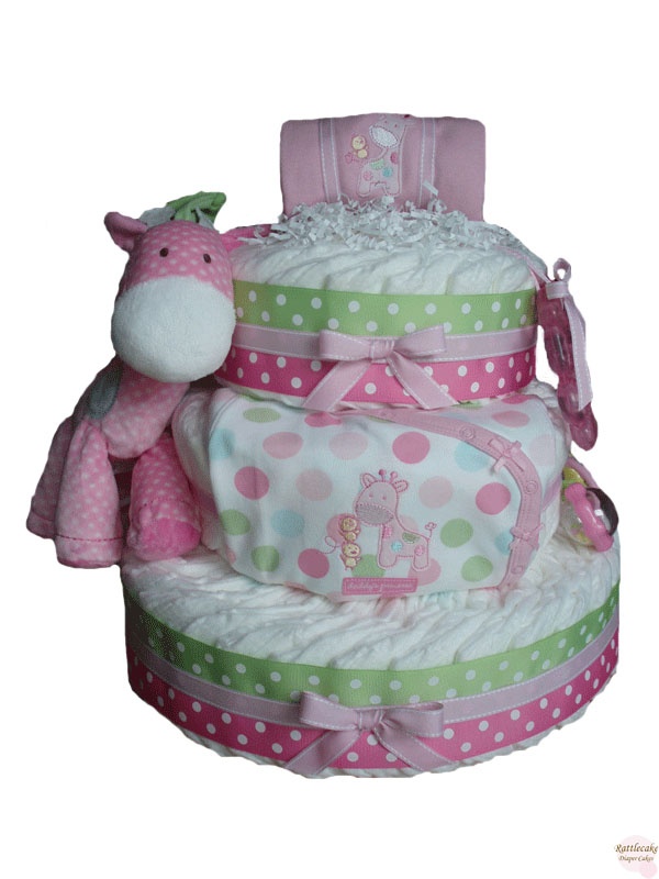 Pink and Lime Green Diaper Cake