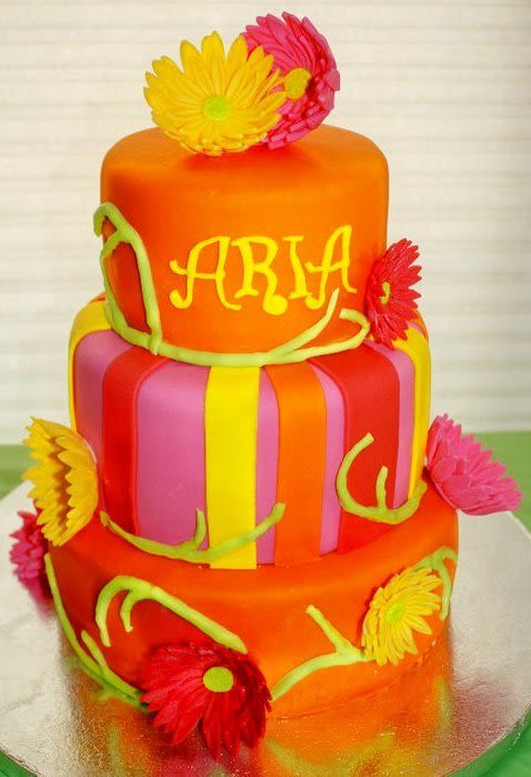 Pink and Orange Baby Shower Cake