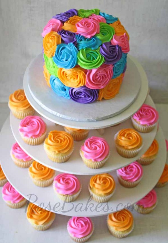 Pink Rose Cake and Cupcakes