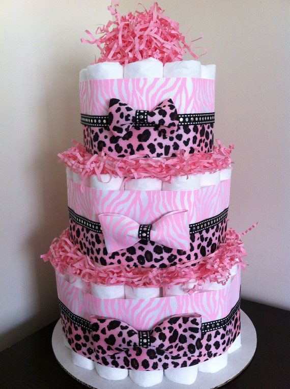 Pink Safari Baby Shower Diaper Cake