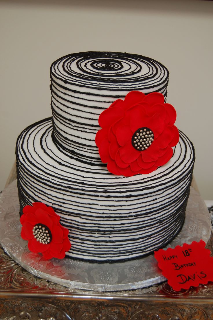 Red White and Black 18th Birthday Cake