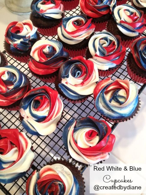 Red White and Blue Rose Cupcakes