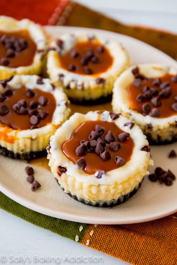 Salted Caramel Chocolate Chip Cheesecakes