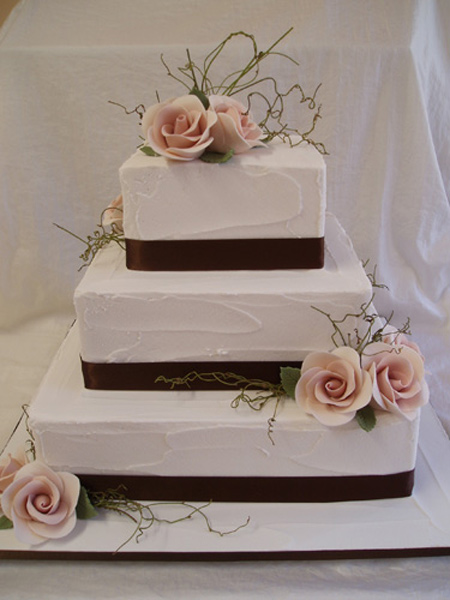 Square Wedding Cake with Flowers