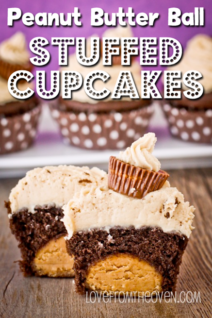 Stuffed Peanut Butter Ball Cupcakes