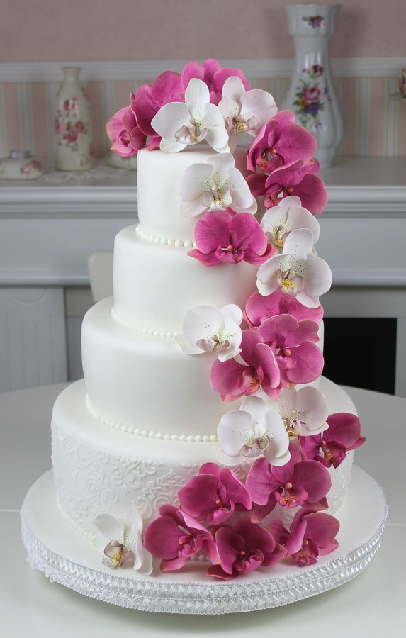 Wedding Cake with Orchids and Roses