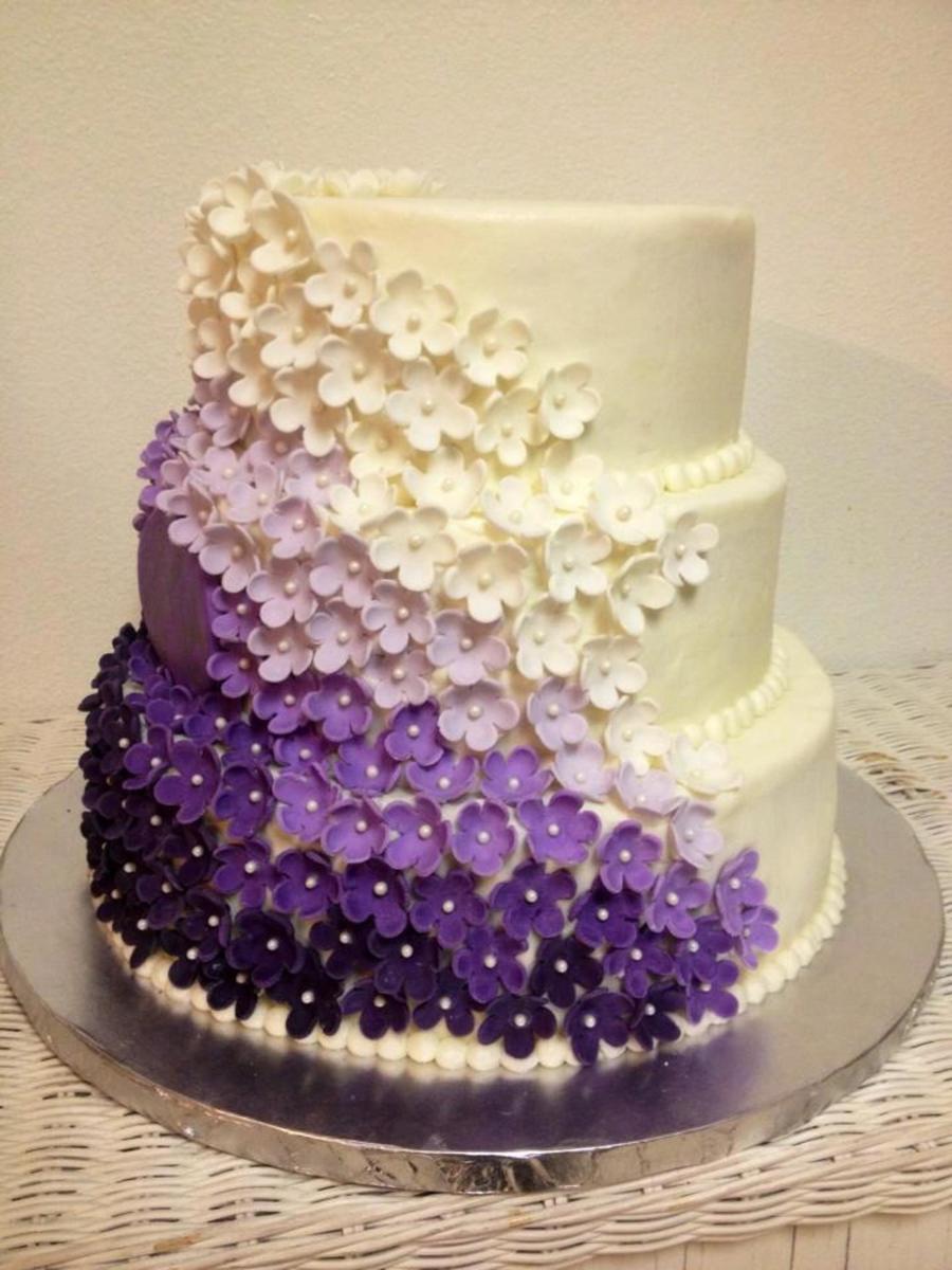 Wedding Cake with Purple Flowers