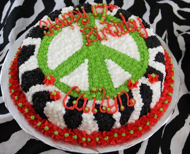 Zebra Peace Sign Birthday Cake