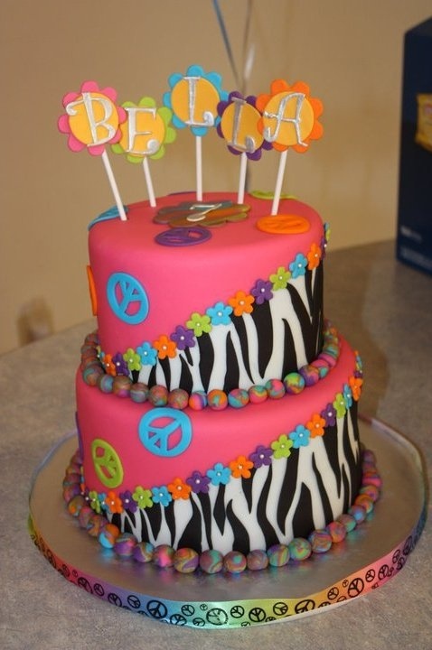 Zebra Print Peace Sign Cake