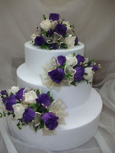 3 Tier Wedding Cake with Purple Flowers