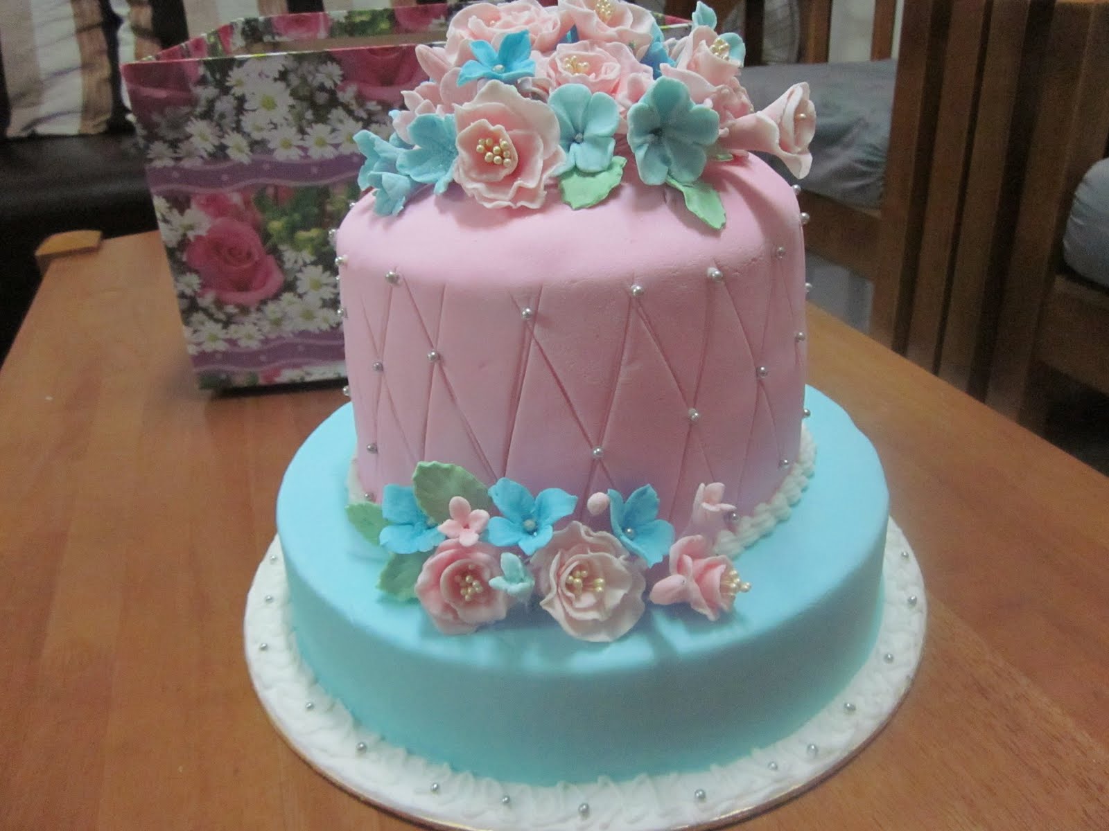 Baby Blue and Pink Wedding Cake Baby Blue and Pink Wedding Cake