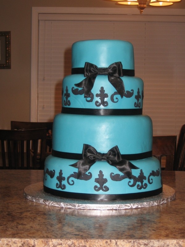 Black White and Teal Wedding Cake