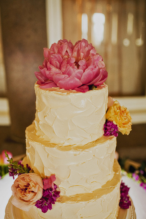 Buttercream Wedding Cake with Pink Flower