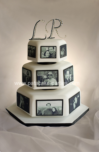 Couples Wedding Cake with Edible Pictures Couples Wedding Cake with Edible Pictures