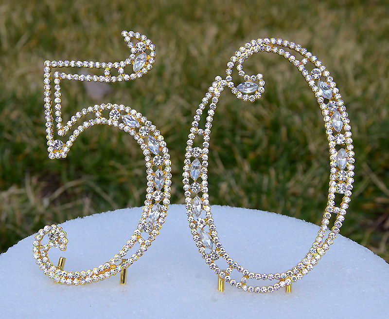 Gold 50th Birthday Rhinestone Cake Topper