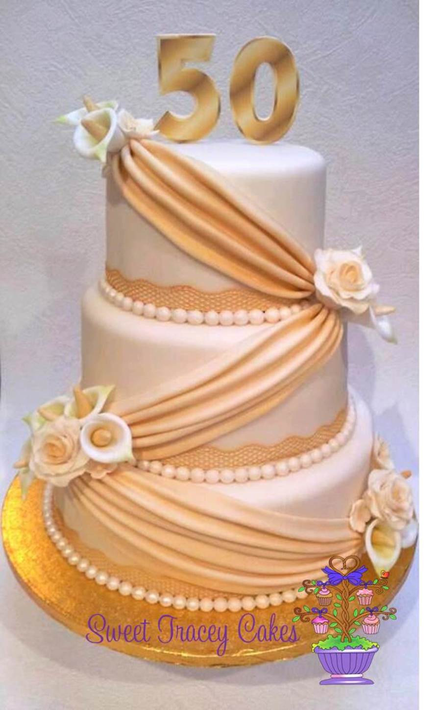 Golden Wedding Anniversary 2 Tier Cake