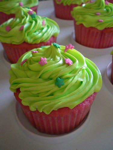 Green with Pink Frosting Cupcakes