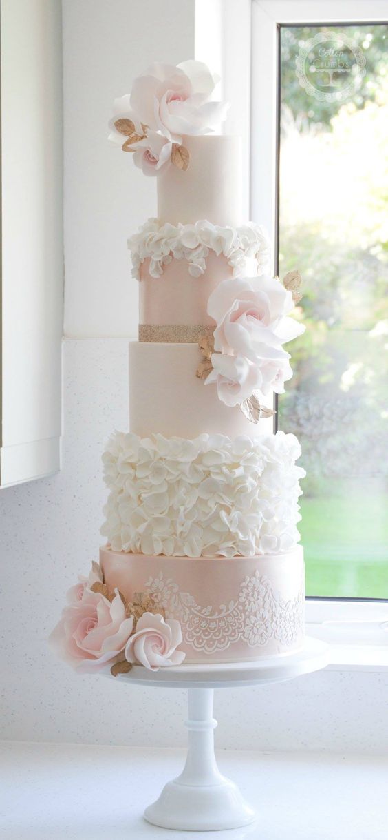Pink and White Wedding Cake with Flowers Pink and White Wedding Cake with Flowers