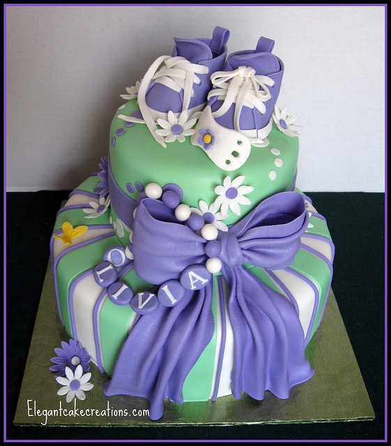 Purple and Green Baby Shower Cake Purple and Green Baby Shower Cake