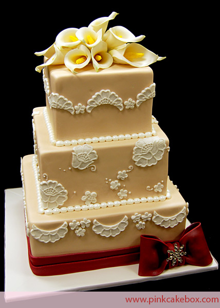 Square Wedding Cake with Calla Lilies