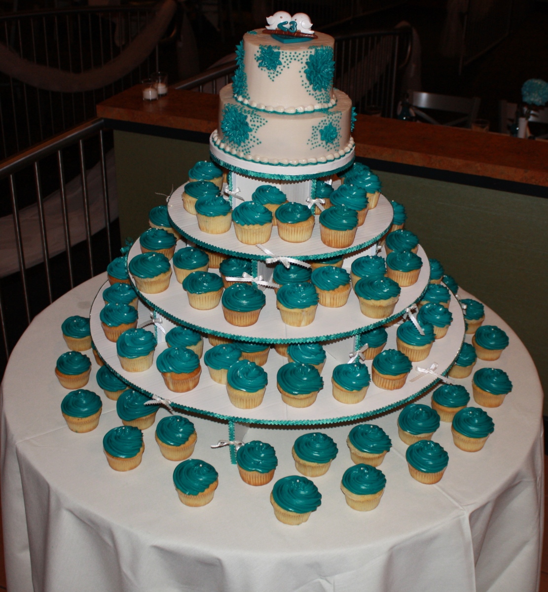 Teal Wedding Cake and Cupcakes