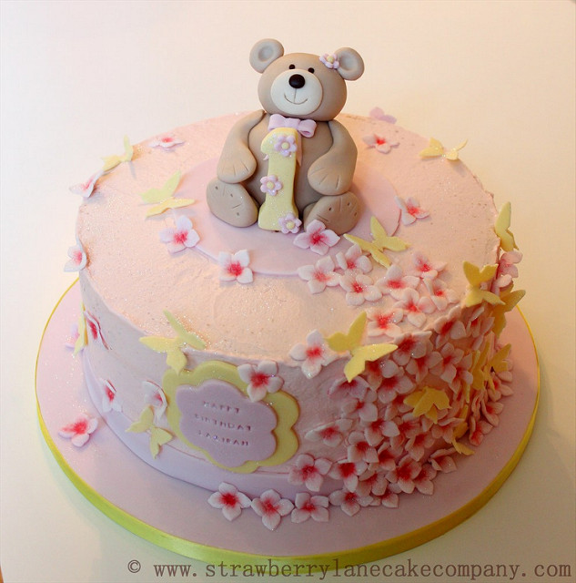 Teddy Bear First Birthday Cake for Girls