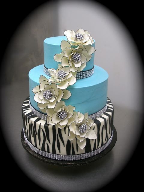 Turquoise and Zebra Birthday Cake