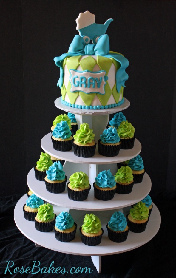 Blue and Green Baby Shower Cake