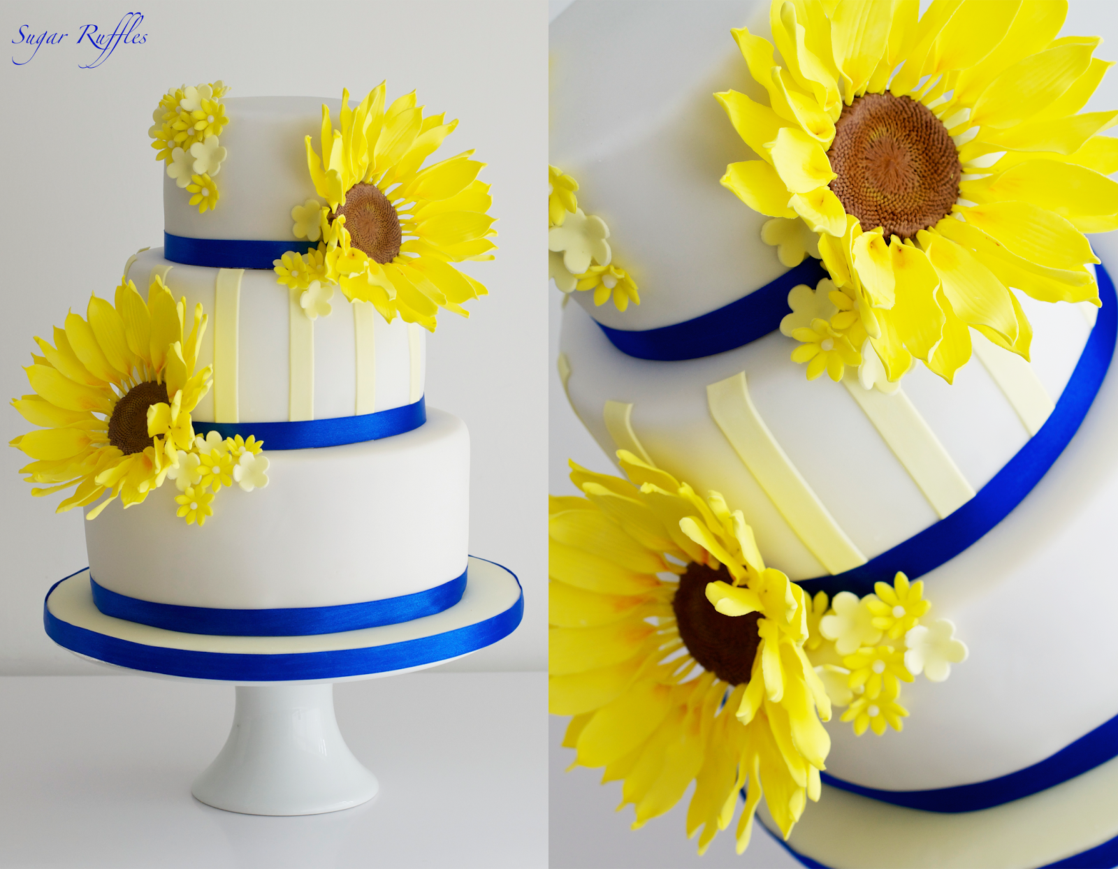 Blue and Sunflower Wedding Cake