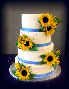 Blue and Sunflower Wedding Cake