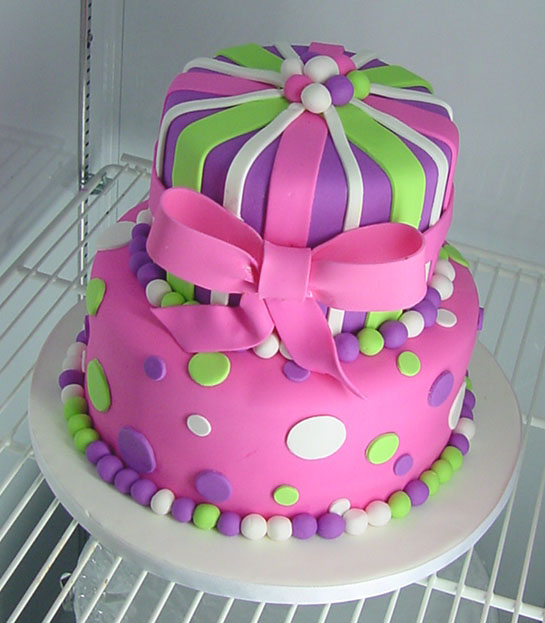 Girls Pink and Purple Birthday Cake