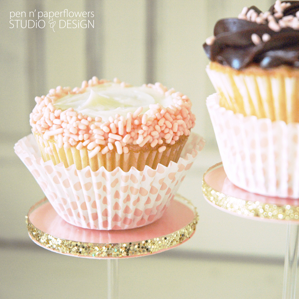 Gold and Pink Sprinkle Cupcakes