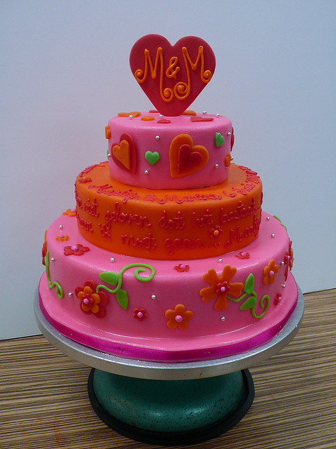 Hot Pink and Orange Wedding Cake