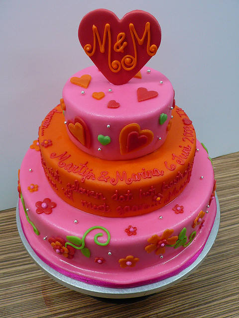 Hot Pink and Orange Wedding Cake