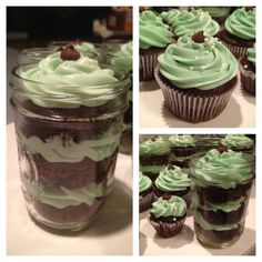 Mint Chocolate Chip Cupcakes in a Jar