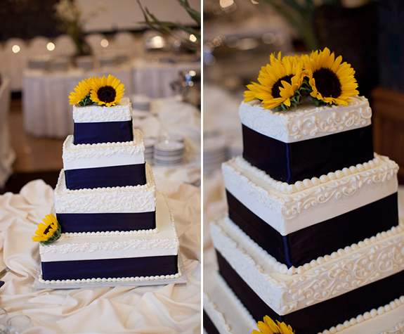 Navy Blue and Sunflower Wedding Cake