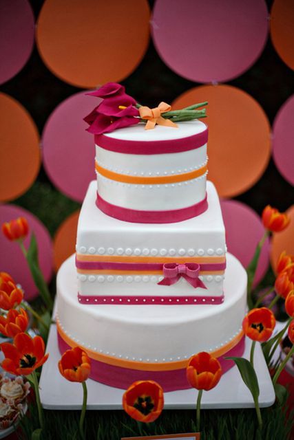 Orange and Fuschia Wedding Cake