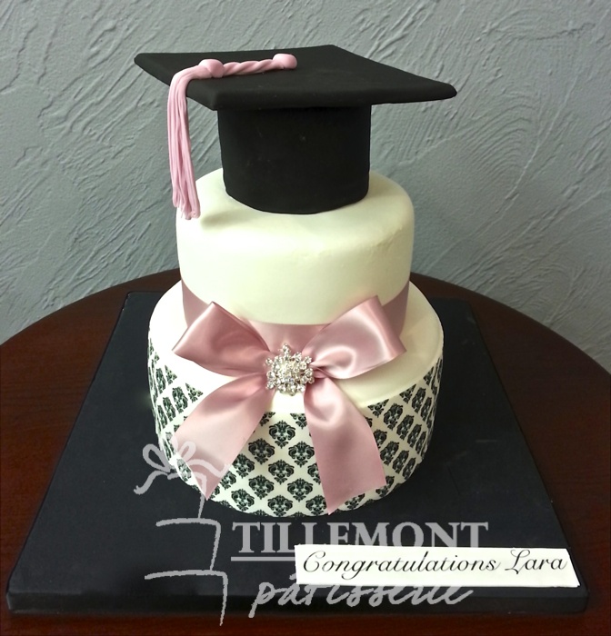 Pink and Black Graduation Cake