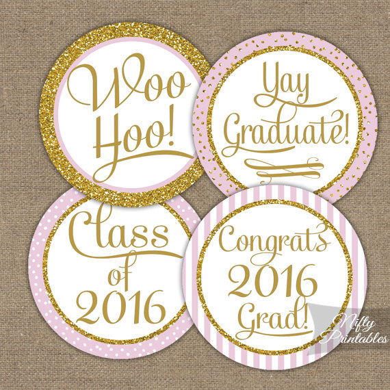 Pink and Gold Graduation Cupcake Toppers