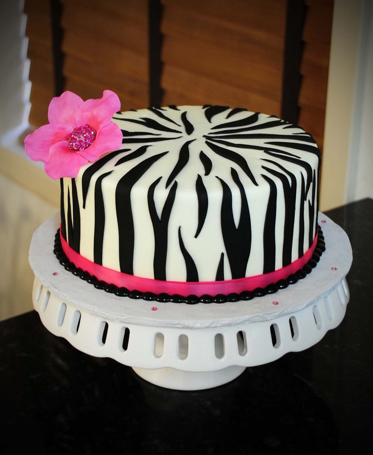 Pink Zebra Print Birthday Cake